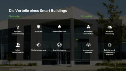 Eine Gebäudeautomation in einem Zweckgebäude bietet folgende Vorteile: Effiziente Energienutzung, Sicherheit, Imageaufwertung, hoher Nutzerkomfort, Kosteneinsparung, Umweltschonend, nachhaltig wirtschaften, Materialeinsparung, ressourcenschonend, Optimierung der Funktionen und Prozesse